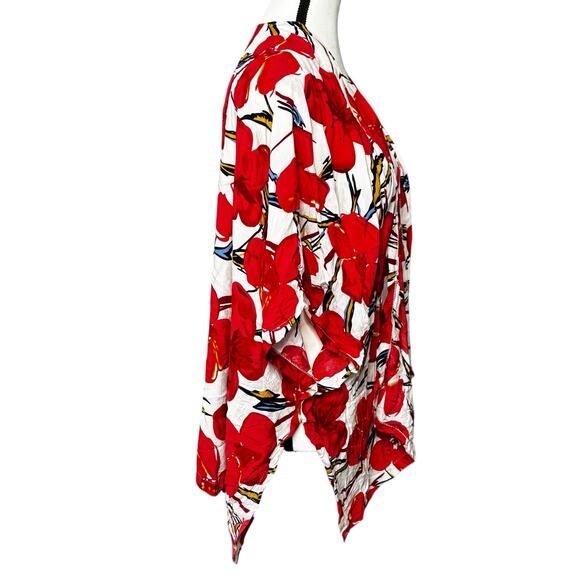 Do Everything In Love Kimono Womens One Size Floral Red Draped Flowy Cardigan - Picture 3 of 7